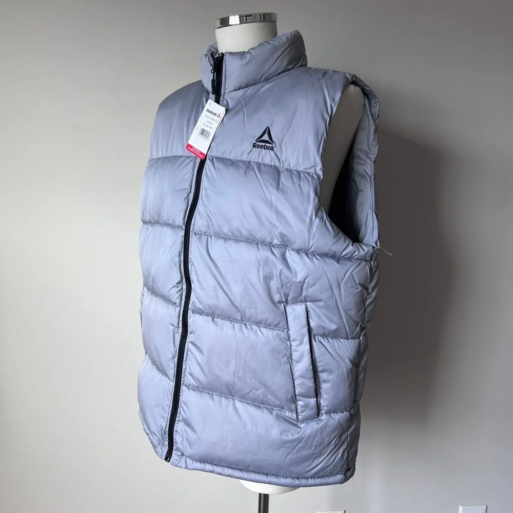 Reebok Puffer Vest Lightweight Full Zip Outerwear Grey Men's Plus XL OMRD143 NEW